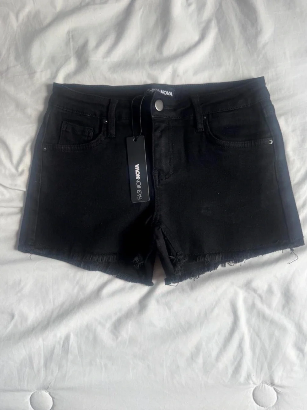 Fashion Nova Black Distressed High-Rise Denim Shorts